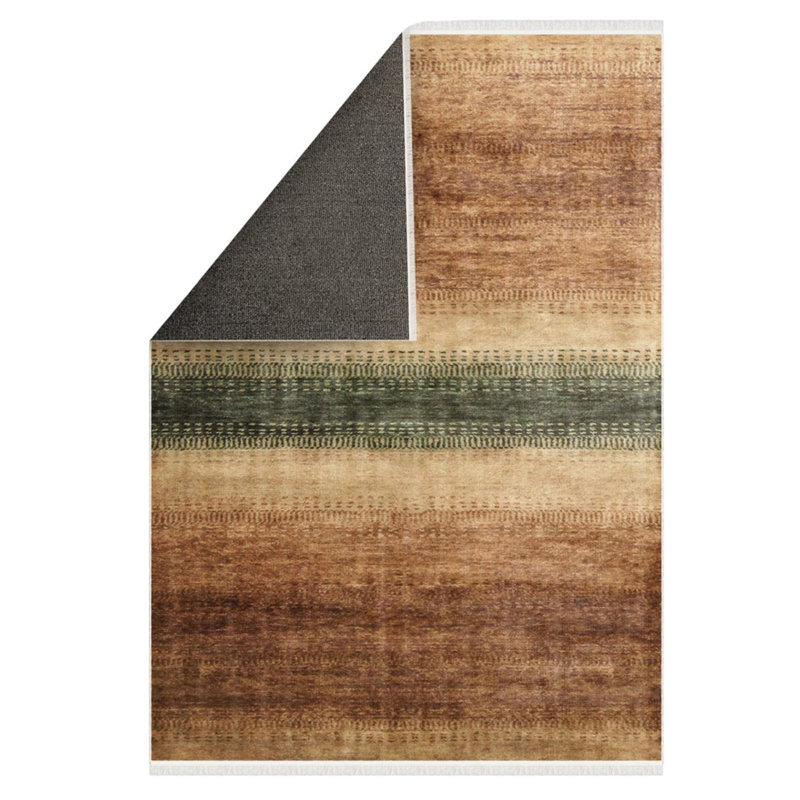 Tapis rayé brun et vert Addisyn, Rectangle 5 pi 3 po x 7 pi 6 po