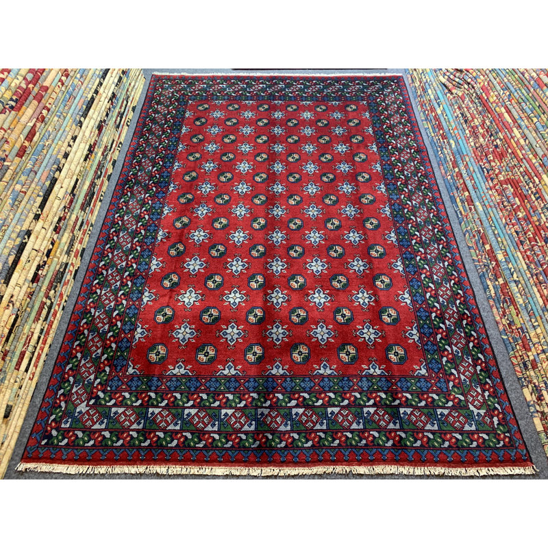 Tapis en laine fabriqué à la main 6,8 x 9,7 pi, tapis afghan Aqcha, tapis Bukhara