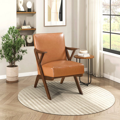 Chaise d'appoint - Structure en bois d'hévéa massif brun parfait pour les salons modernes avec revêtement en similicuir brun