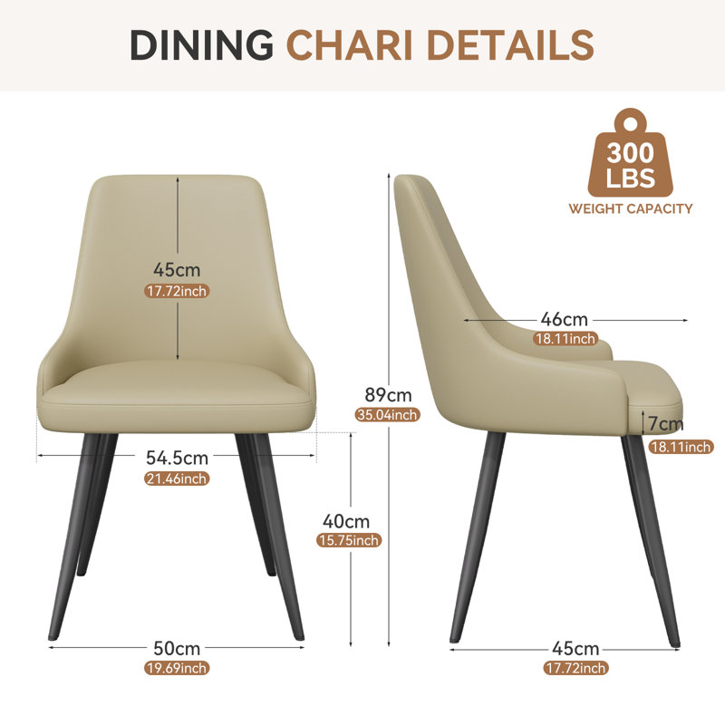 Modern Dining Chairs Set of 2 Spacious Dining Room Chairs with Thick Cushion Comfortable Faux Leather Upholstered Dining Chairs with Metal Legs