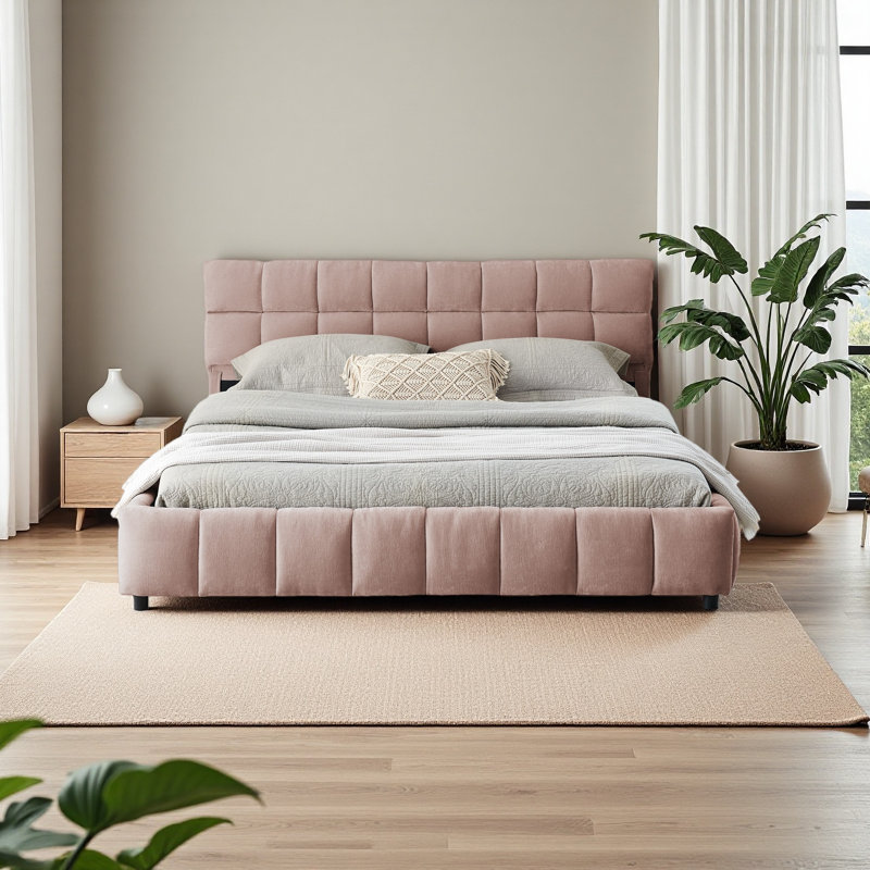 Queen Size Upholstered Bed ,Comfortable Upholstered Bed Frame, Chenille Fabric, With Headboard And Solid Bed Frame. With Drawer For Storage
