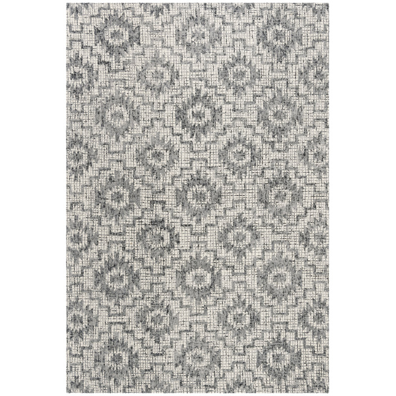 Tolland Geometric Handmade Tufted Wool Grey Area Rug, Rectangle 5' x 8'