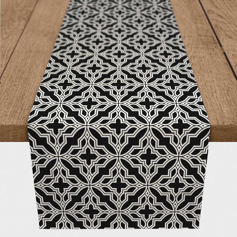Chemin de table Hovig Geo, 90 po x 16 po, Noir, Geometric 1