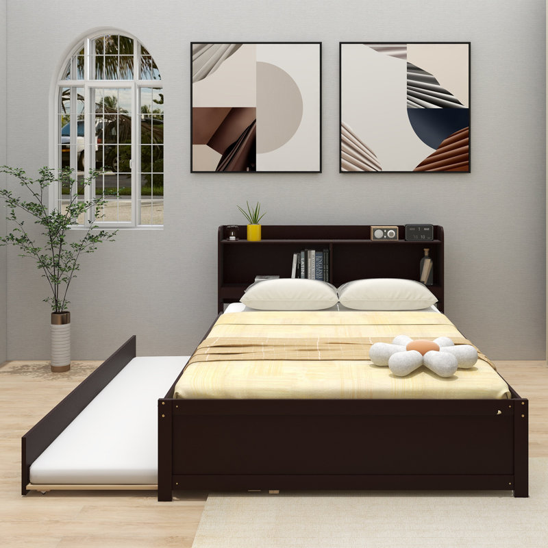 Lit plateforme double en bois massif, Espresso