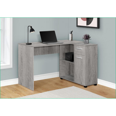 Bureaux, bureau de bureau en L de 46 po avec tiroirs de rangement, moderne | Gris | Panneau de particules