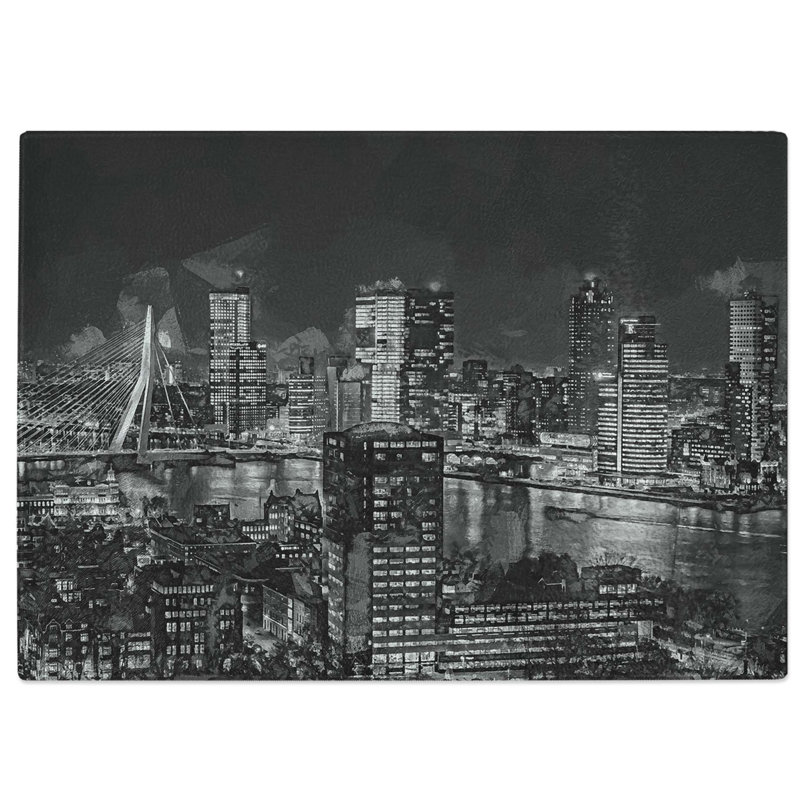 Tempered Glass Rotterdam Skyline Netherlands Chopping Board, 39 cm W x 28.5 cm L