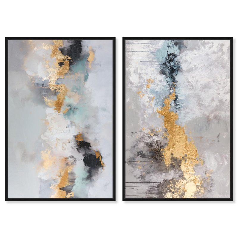 Ensemble de 2 reproductions d'art sur toile Gilded Luxe Duo , H 16 po x l 11 po, Noir