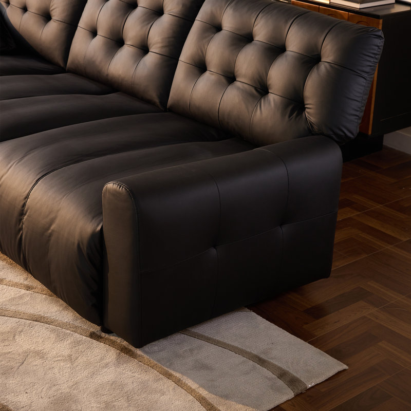 Oversized Sectional Couches for Living Room FSC Certified Pu Leather Cloud Couch Sleeper Sofa Adjustable Back Chaise Detachable Armrest Cushion (Black, 158"- 4 Seat)