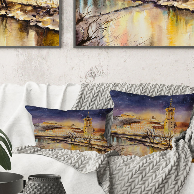 Coussin décoratif rétro vintage Church By The River In Old Europe