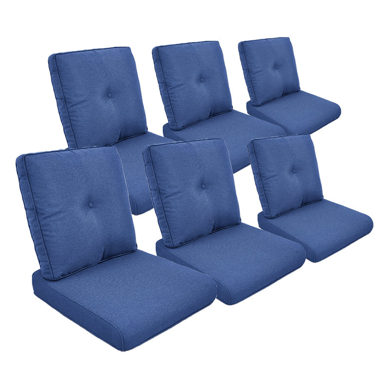 Schutt 22" W Olefin Outdoor Seat/Back Cushion with Removable Zippered Covers, Blue, 6 Seat/Back Cushion