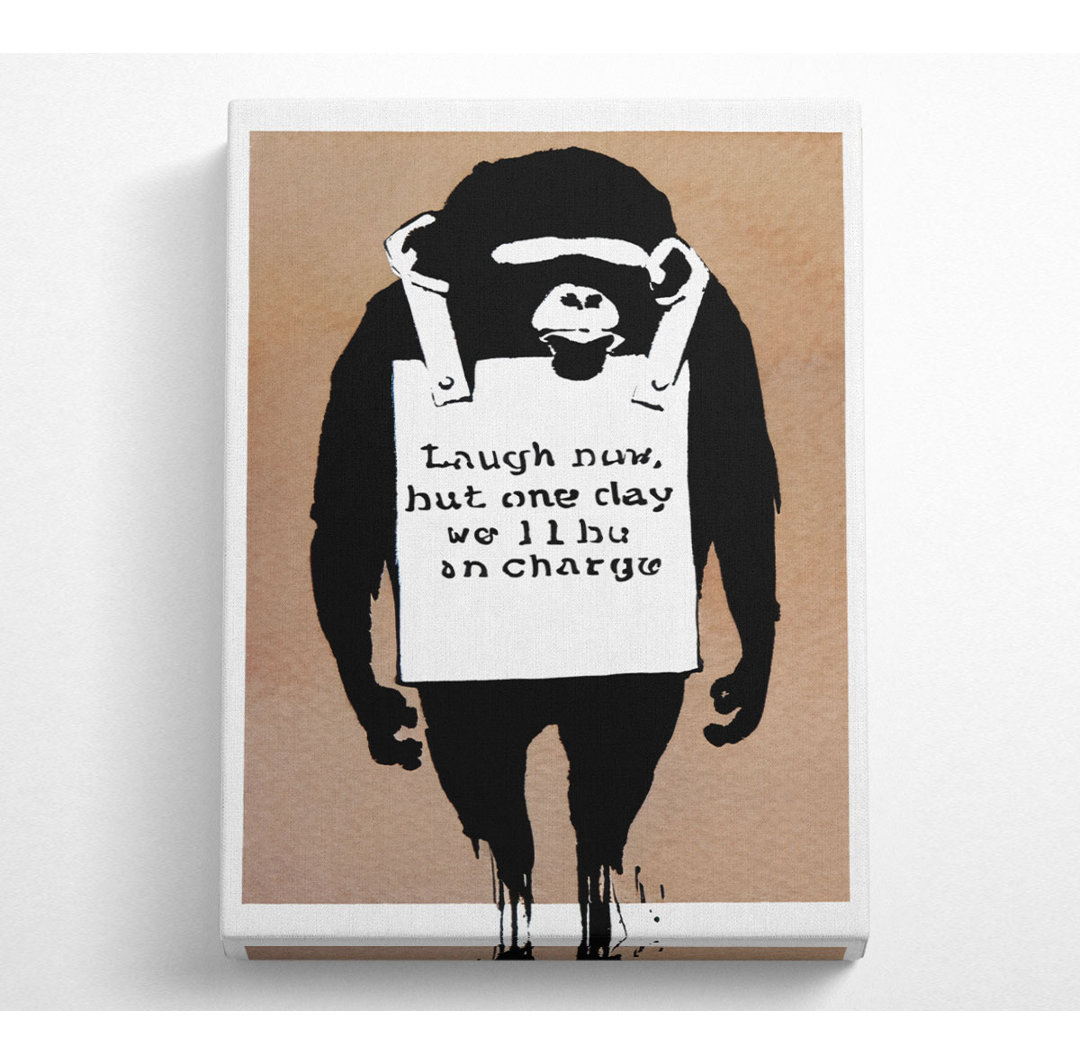 Laugh Now Monkey Beige - Wrapped Canvas Kunstdrucke