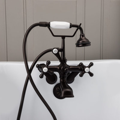 3 Handle Wall Clawfoot Tub Faucet with Diverter