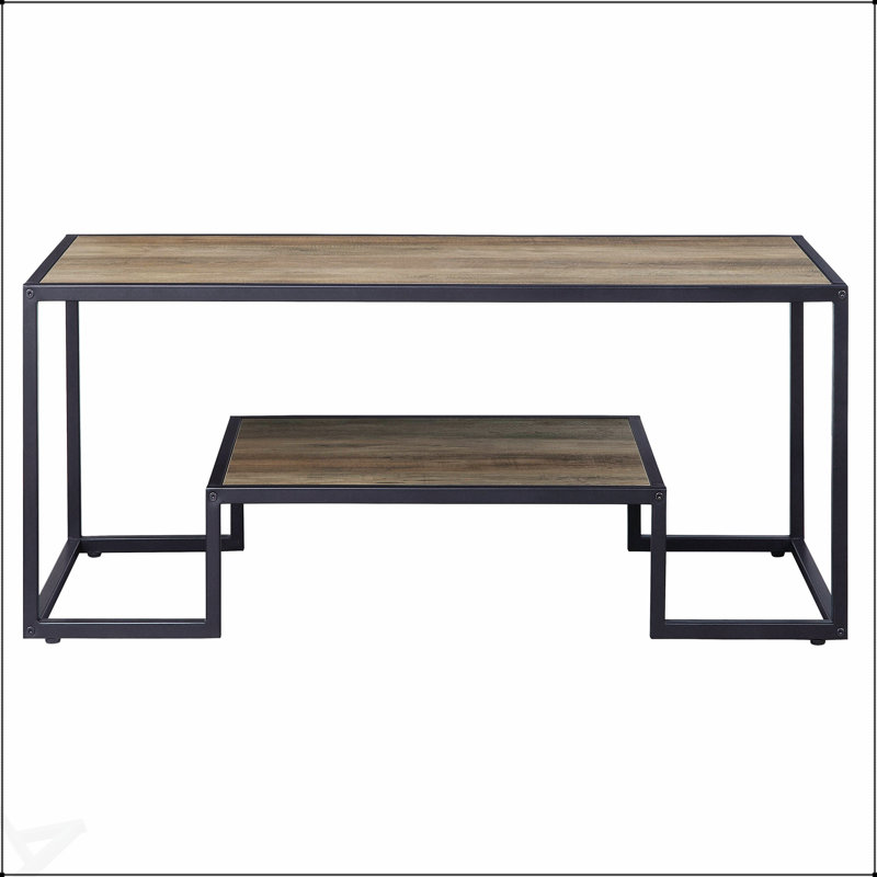 Table basse rustique en chêne et en noir avec tablette ouverte pour le rangement et le style
