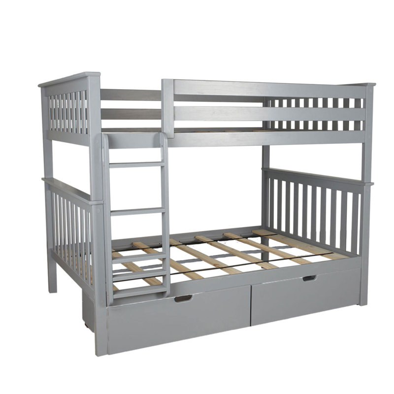 Lit superposé standard en bois massif Bolles, Gris, Simple sur simple