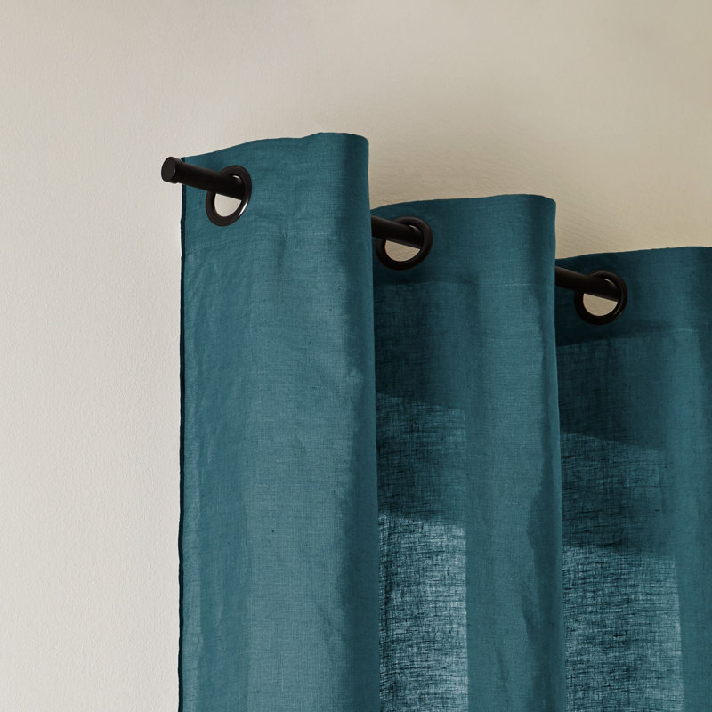 Carlina Linen Semi Sheer Curtain Single Panel, Width 200 x Drop 280cm, Blue