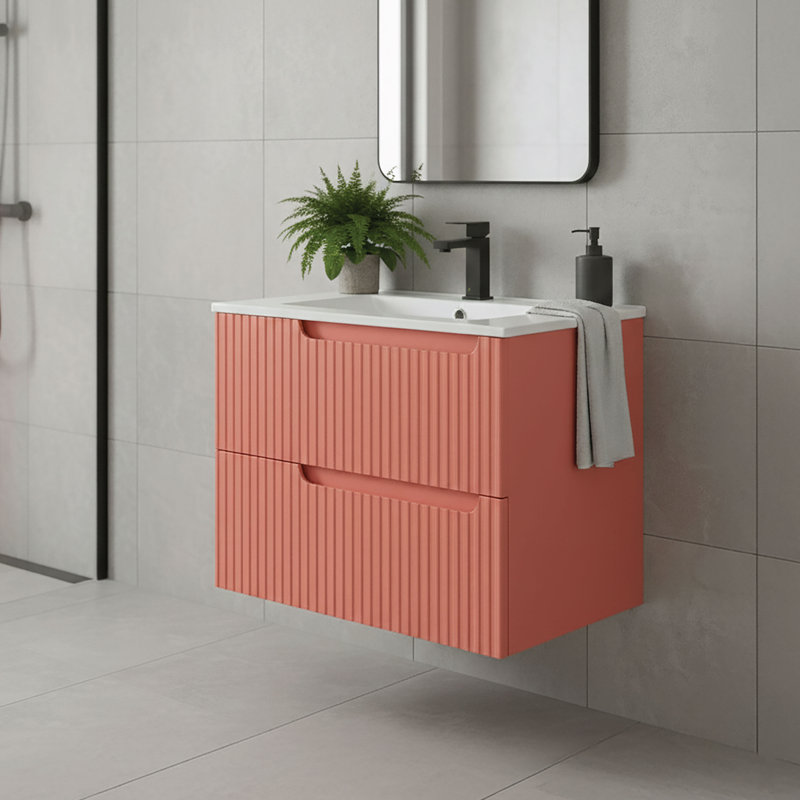 Meuble-lavabo moderne avec façades de tiroir texturées Citiscape, Rose corail