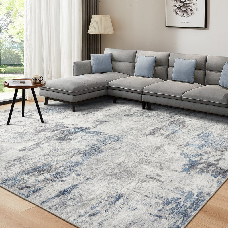 Tapis lavable résistant aux taches Dagmar, Rectangle 9 pi x 12 pi, Blue