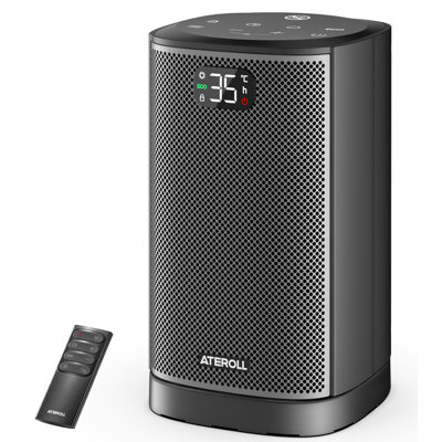 Chauffage d'appoint électrique portatif silencieux de 25 cm (10 pouces), résistance céramique PTC de 1500 W avec télécommande, thermostat, mode éco, minuterie 8 h, sécurité enfant et protection anti-basculement.