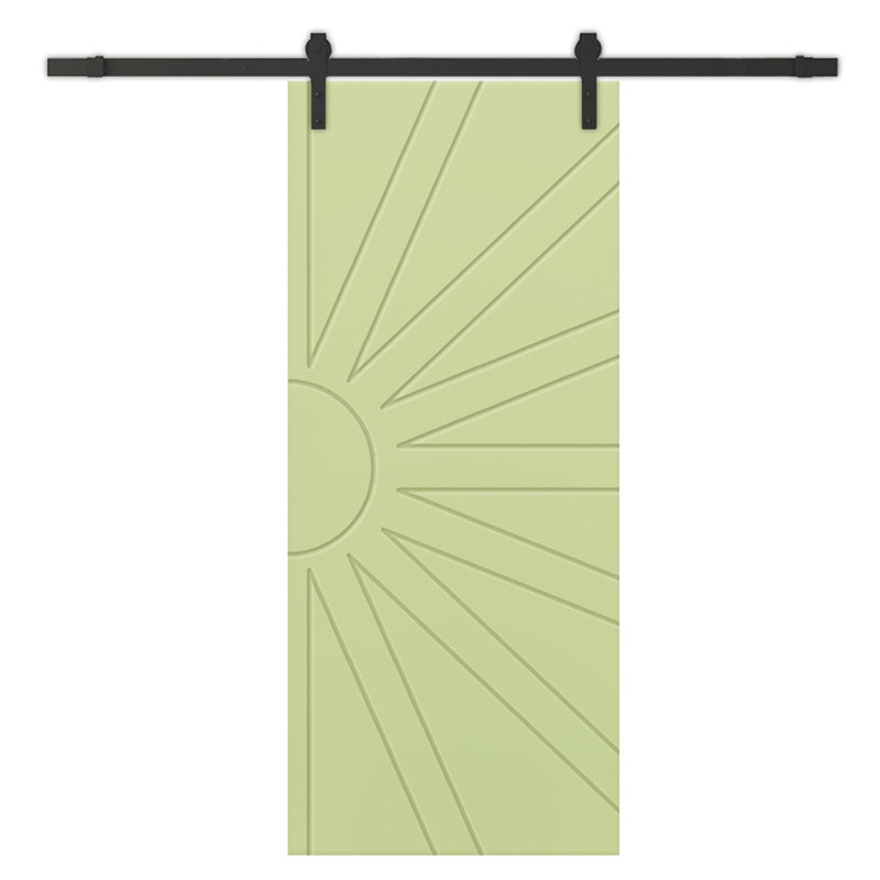 Porte de grange à panneaux et en bois avec quincaillerie d'installation, 30 po x 84 po, Vert sauge, Noir mat
