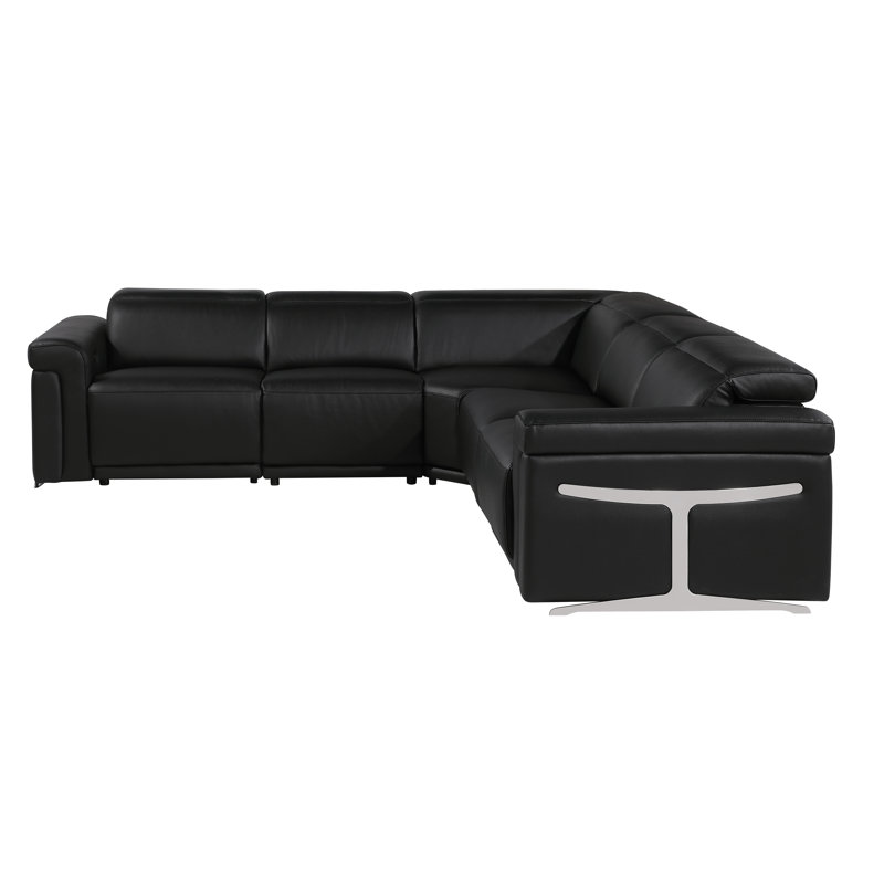 Dreysen 5 - Piece Top Grain Italian Leather Power Reclining Sectional, Black Genuine Leather