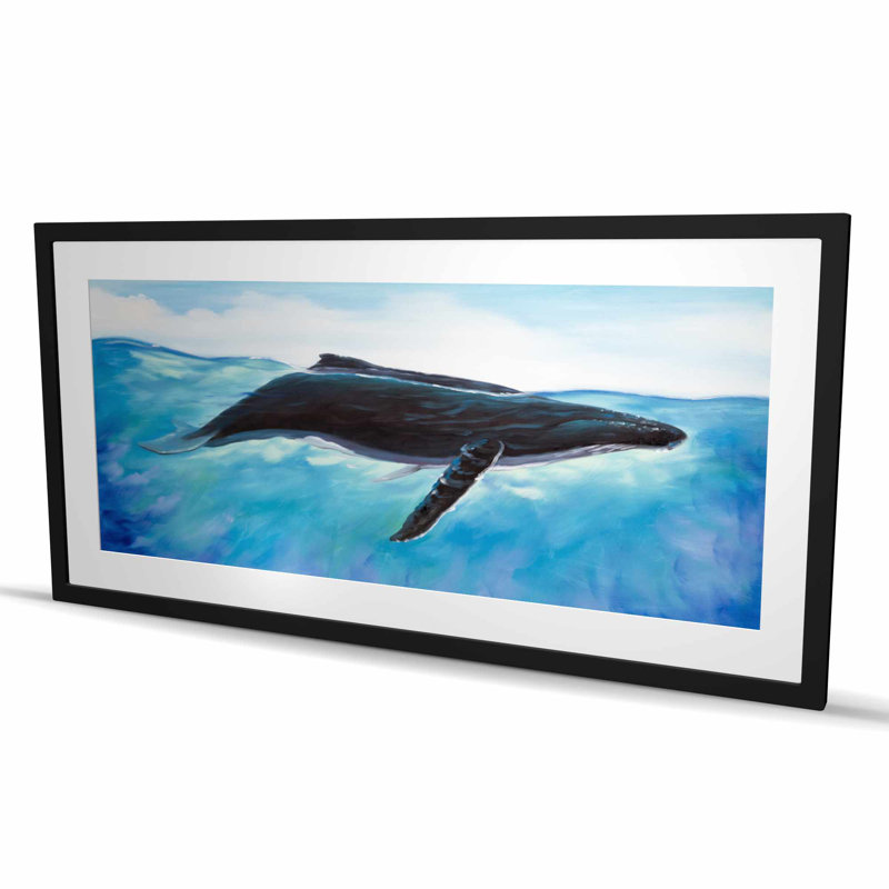 Baleine bleue côtière, reproduction encadrée avec passe-partout bleu