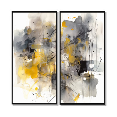 Yellow And Grey Beyond The Canvas II - Abstract Wall Art 2-Panels