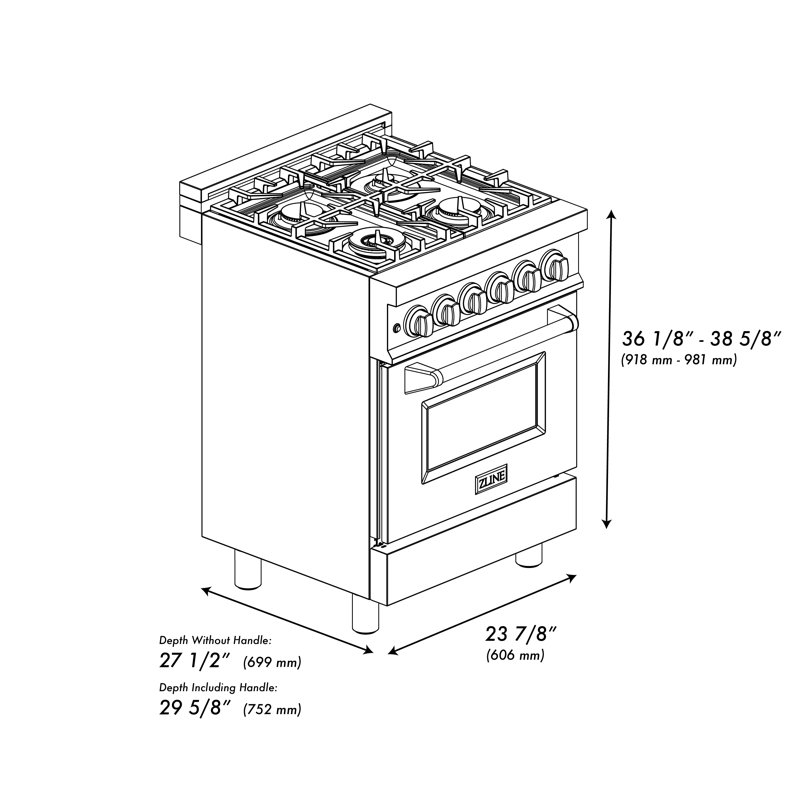 ZLINE 24" Legacy Dual Fuel Range w/ 4 Burner, Red Matte