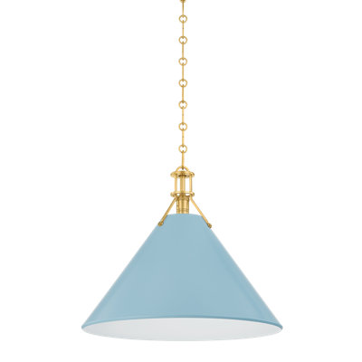 Painted No. 2 Pendant in Aged Brass and Blue Bird by Mark D. Sikes