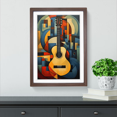 XYZ-FRM-V1223-1749 Acoustic Guitar Cubism No.3 - Single Picture Frame Print on Wood