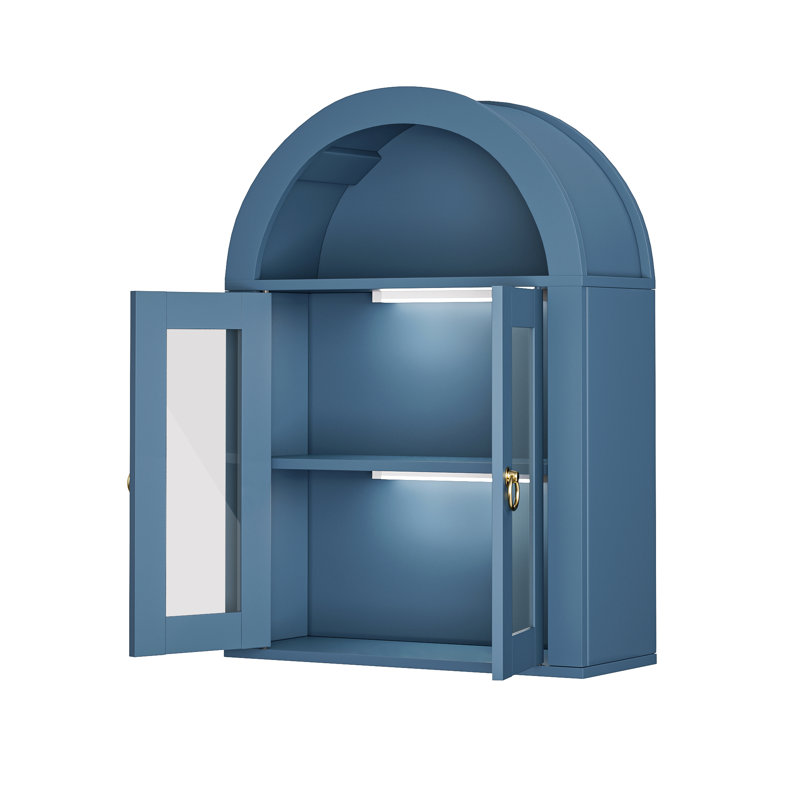 Wall Mounted Arched Cabinet With Glass Doors, Turquoise