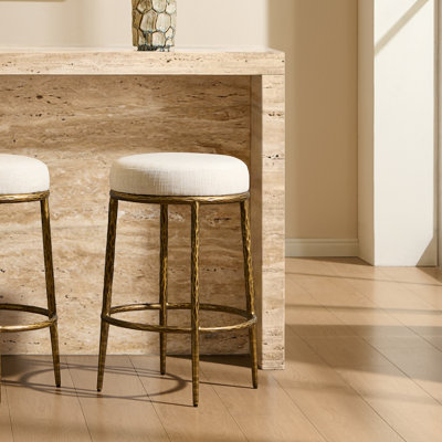 26.5" Modern Glam Counter Bar Stool with Hand-Hammered Metal Legs