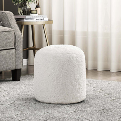 Repose-pieds rembourré en tissu de fausse fourrure blanc cassé Modern
