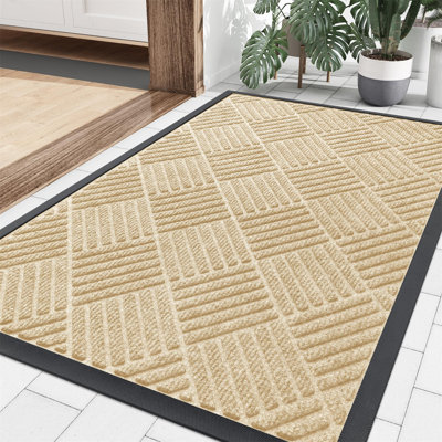 Heavy Duty Natural Rubber Front Door Mat, Non-Slip Outdoor Indoor Doormat, Dirt Trapper