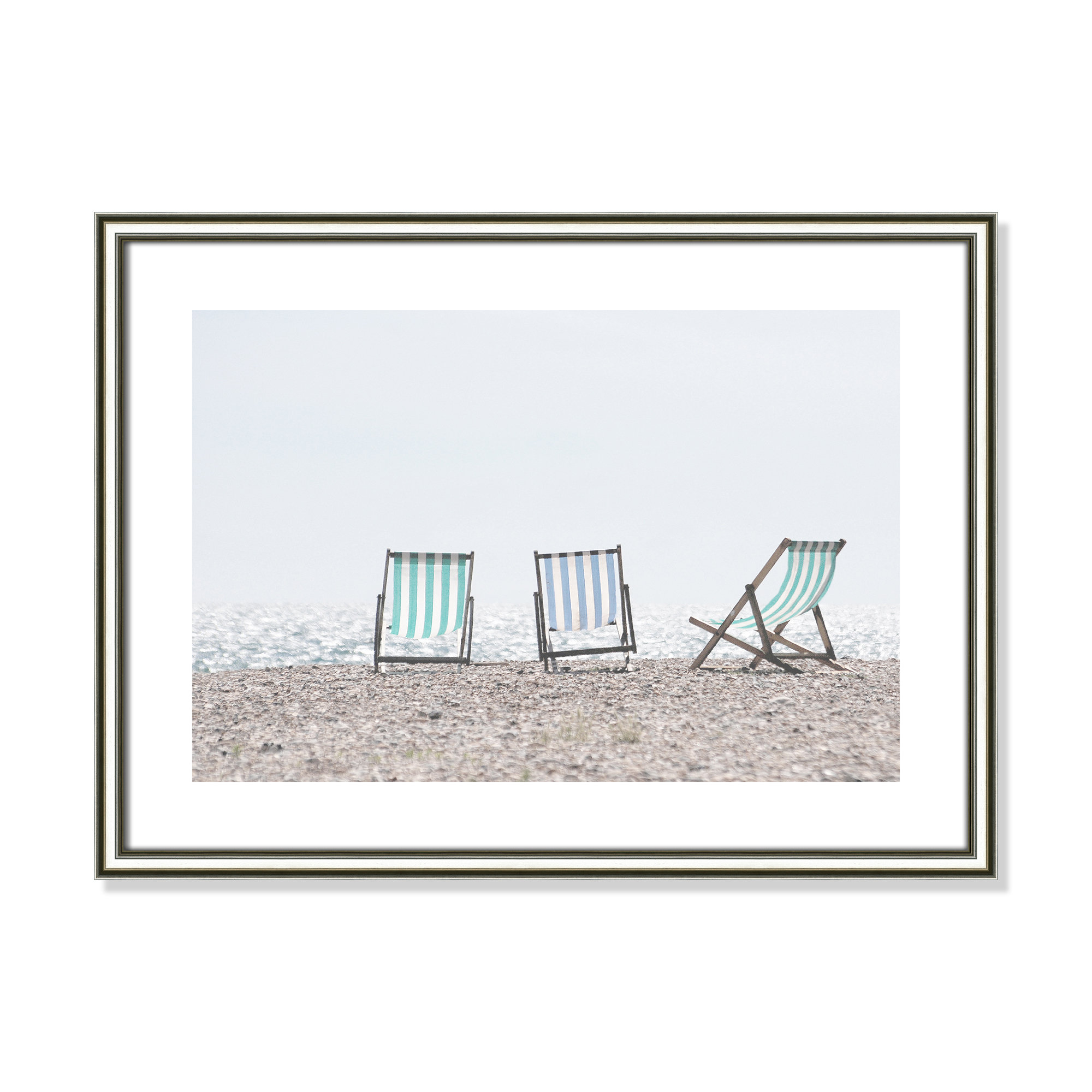 Beach Chairs - Photograph Print, 16" H x 19" W x 0.875" D, Silver Framed Paper