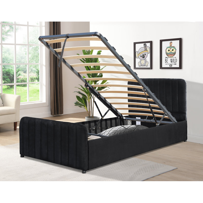 Upholstered Ottoman Bed, Black, Single (3')