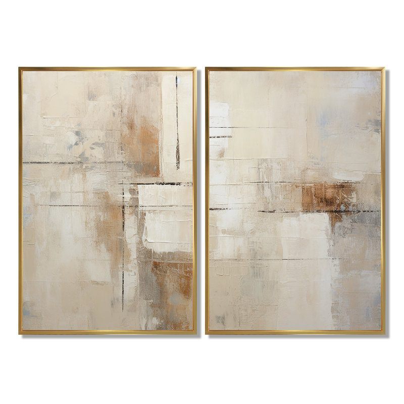 Minimalisme moderne, art zen scandinave moderne II - art mural scandinave beige, H 36 po x l 48 po, Doré