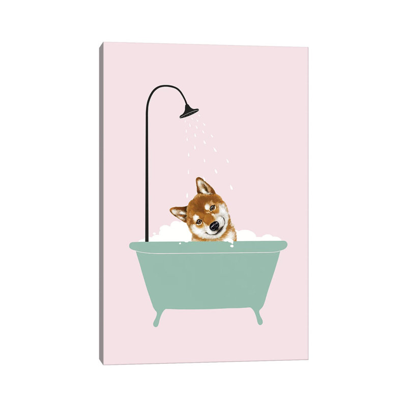 Shiba Inu Enjoying Bubble Bath by Big Nose Work - Wrapped Canvas Print, 30.48 cm H x 45.72 cm W