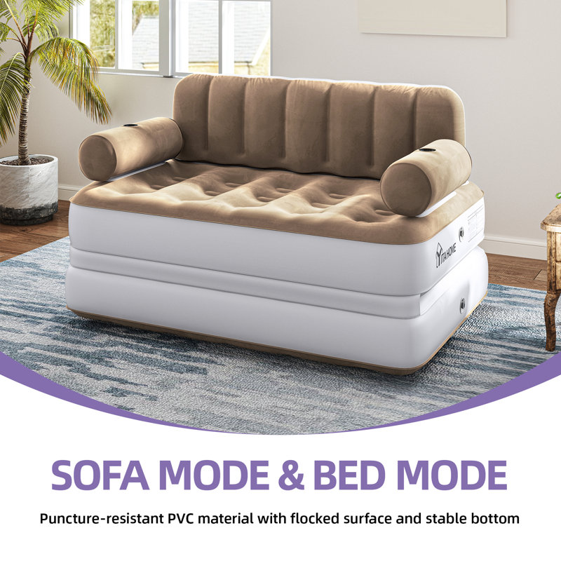 Grand matelas gonflable à pompe intégré, Blanc et kaki