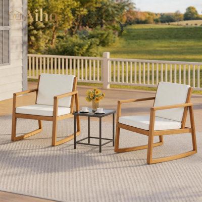 Set of 2 Modern Patio Teak Wood Armchairs, Weather-Resistant Outdoor Dining Chairs with Cushions