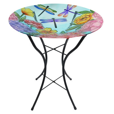 Bain d'oiseaux en libellules en verre