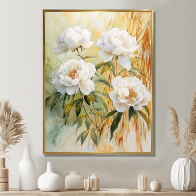 Carlinville, pivoines par le saule d'automne II - pivoines, reproduction d'art sur toile encadrée