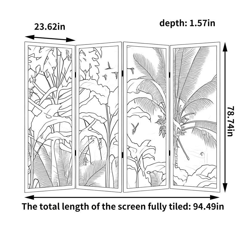 Écran de bananier rétro Vintage Rainforest, H 78,74 po x l 94,49 po x P 1,57 po