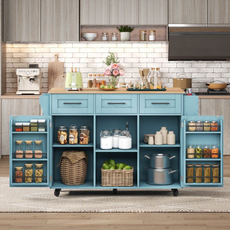 Wood Kitchen Island, Blue