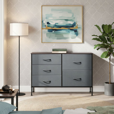 Armoire spacieuse à cinq tiroirs en tissu gris foncé avec compartiments de tiroir; Mobilier de rangement polyvalent pour les chambres à coucher, les salons, les couloirs et les garde-robes.