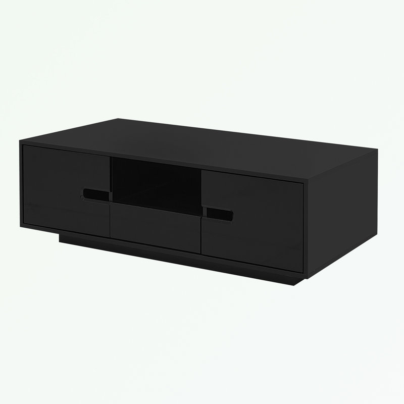 Rectangle Coffee Tables with LED Lights, drawer and 2 cabinets, Black