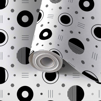 Peel and Stick Wallpaper Contact Paper Black white polka dot Self Adhesive and Removable 24in x 118in(60x300cm)