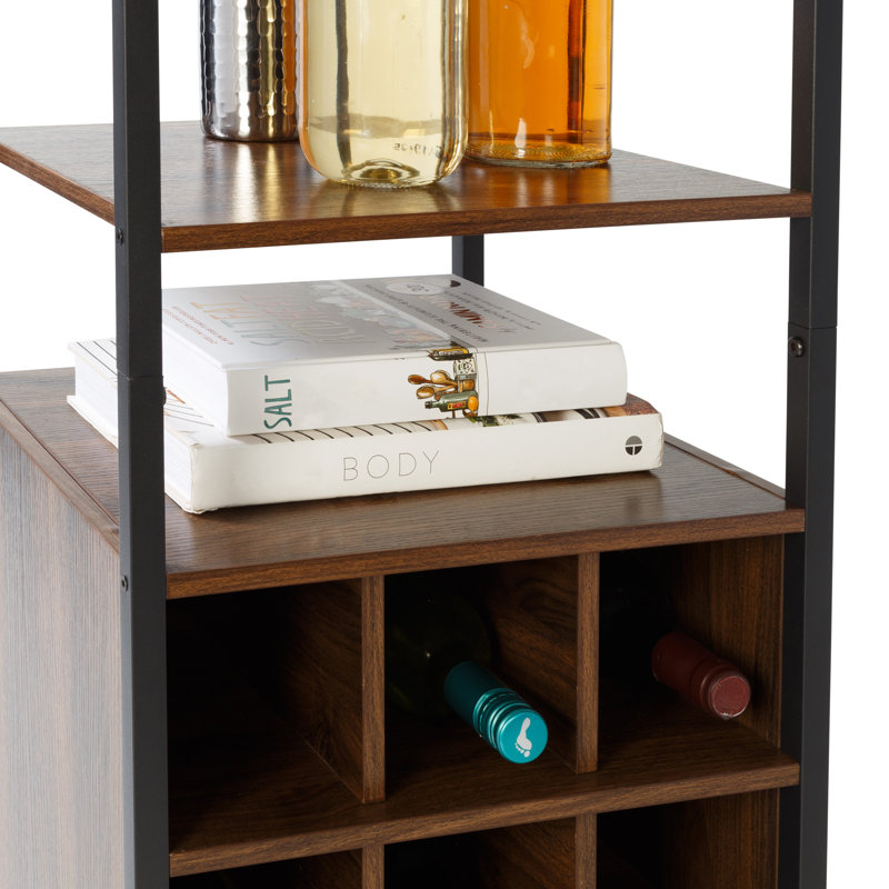Fullen 9 Bottle Floor Wine Bottle & Glass Rack in Black