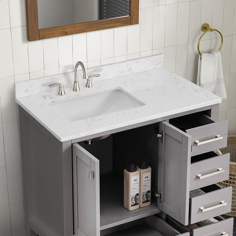 Meuble-lavabo simple 36 po Cholena, Gris, Nickel brossé