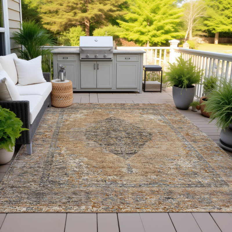 Tapis cuivre intérieur / extérieur lavable à la machine Xhevrie, Rectangle 10 pi x 14 pi