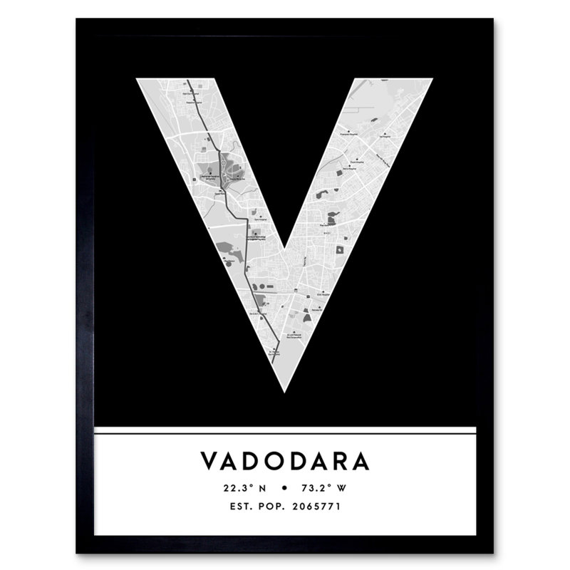 Vadodara City Map Vadodara Black & White - Single Picture Frame Typography